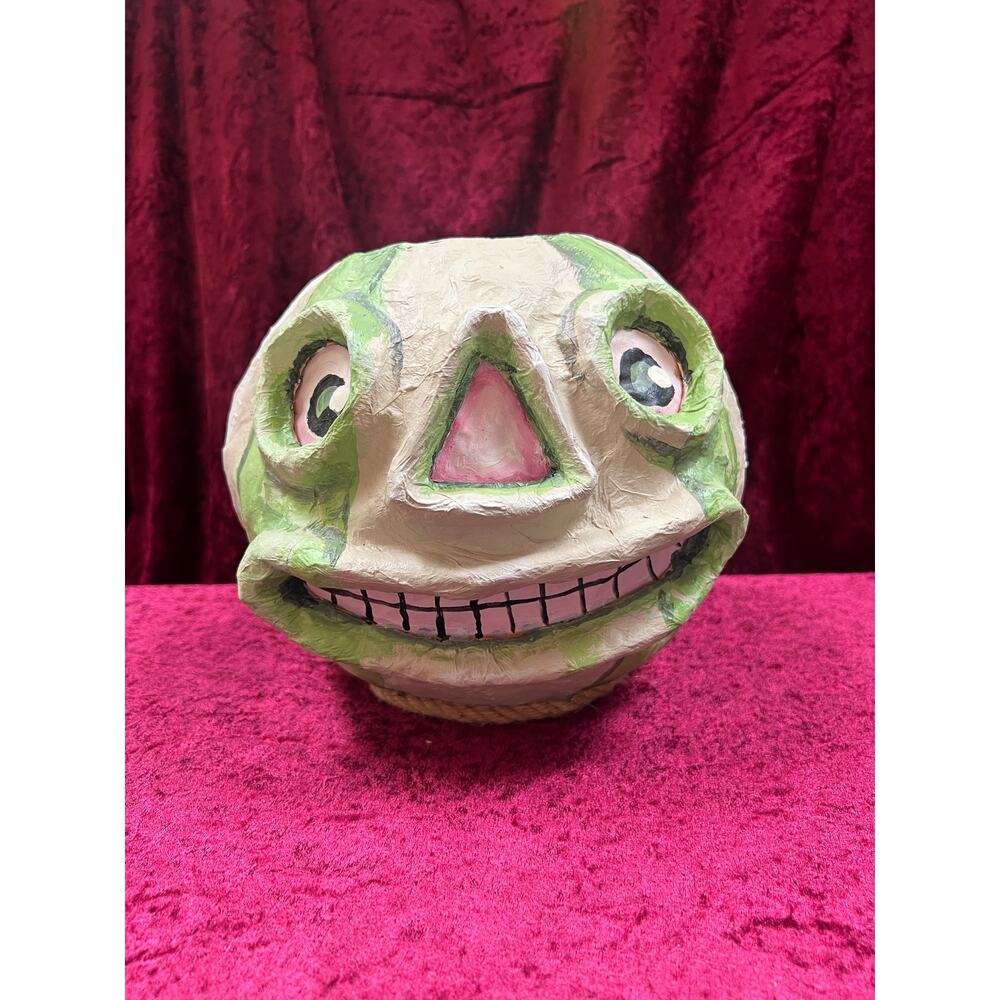 Vintage Inspired Handmade Halloween Paper Mache Lantern - Smiling Gourd - Large